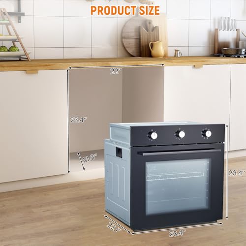 Image of 24 Inch Built-in Electric Single Wall Oven, 2.5 Cu.ft Stainless Steel Convection Oven with 8 Cooking Functions, Mechanical Knob Control, 500℉ Max Temperature, 3-Layer Tempered Glass Door