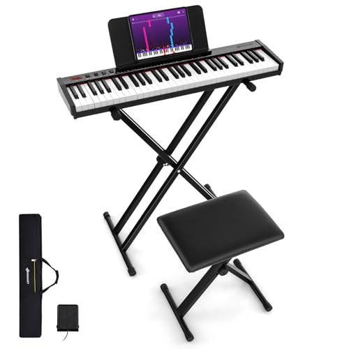 HONEY JOY 61-Key Portable Electronic Keyboard Piano w/ Stand & Stool, Complete Digital Piano Set w/ Semi-Weighted Keys, Bluetooth MIDI Audio Function, Music Stand, Sustain Pedal, Carry Bag