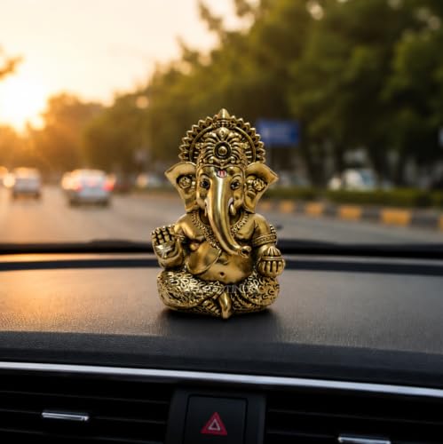 Image of Gold Art India Lord Ganesha Idol with Premium Velvet Gift Box | Decorative Ganpati Murti for Home Temple, Office Desk, Car Dashboard & Spiritual Gifting