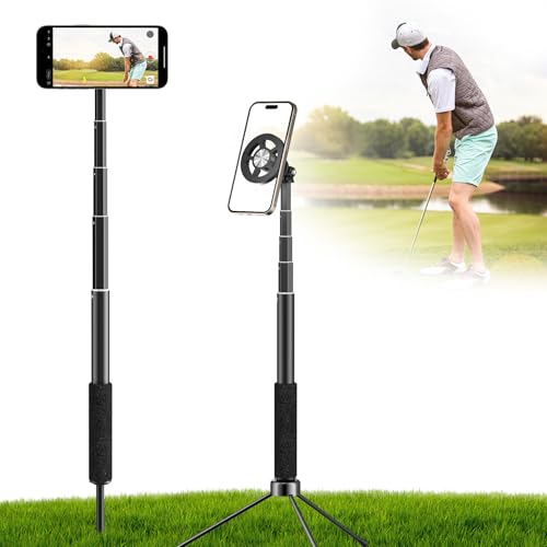 Ground Golf Selfie Stick to Record Swing Magnetic Phone Spike Stake Mount for iPhone Compatible with Magsafe Outdoor Height Adjustable Travel Phone Tripod