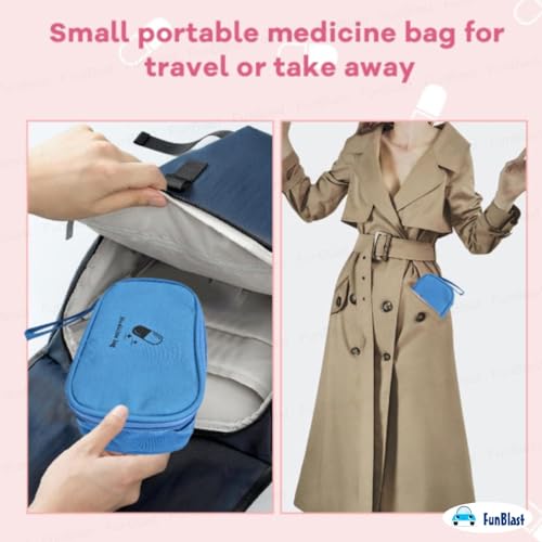 Image of FunBlast Portable Medicine Bag - Mini First Aid Travel Bags, Medicine Storage Bag, Pill Organizer, Zippered Medicines Bag for School, Travel, Camping (Blue)