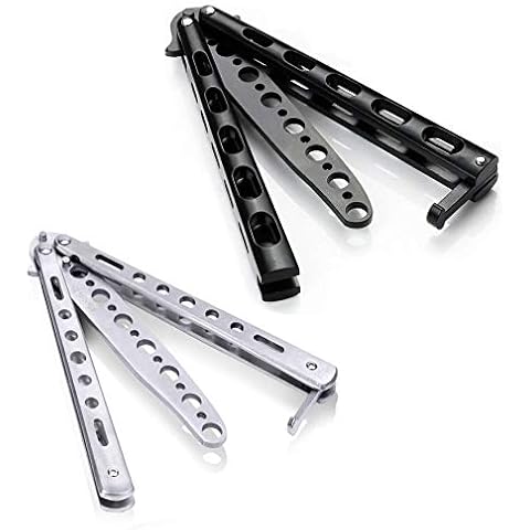 Moon Boat 2PCS Butterfly Knife Trainning Practice Comb Unsharpened Blade Black Silver White Elephant Gifts Cover