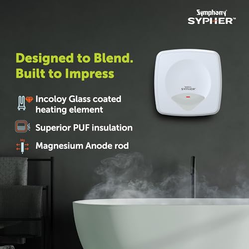 Image of Symphony SYPHER 10 Litre Storage Water Geyser | BEE 5 star Rating Water Heater | 2KW Heating | Glassline Tank | 8 Bar Pressure Compatibility | Warranty: 7 Yr Tank, 3 Yr Heating element, 2 Yr Product