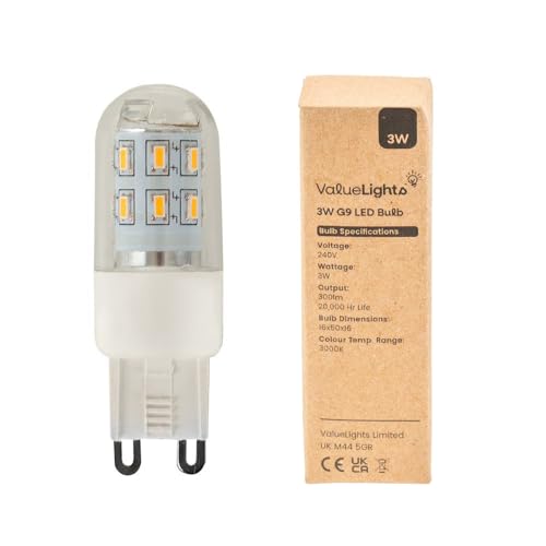 MiniSun - Lampadine 3W ad alta potenza e risparmio energetico G9 a LED – 300 lumen – bianco caldo 6500 K, Pack of 3, G9, 3.0W