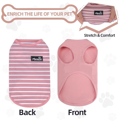 Image of MIHACHI Dog Shirts Cotton Striped T-Shirt, Summer Pet Clothes for Small Dogs, 2-Pack Soft Puppy Apparel Cat Tee, Sleeveless Lightweight, Quick Dry, Breathable,Stretchy, Pink M