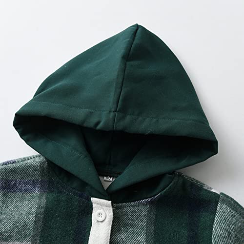Boys Girls Hooded Plaid Shirts Long Sleeve Button Down Shirts Flannel Tops Tartan Jackets3