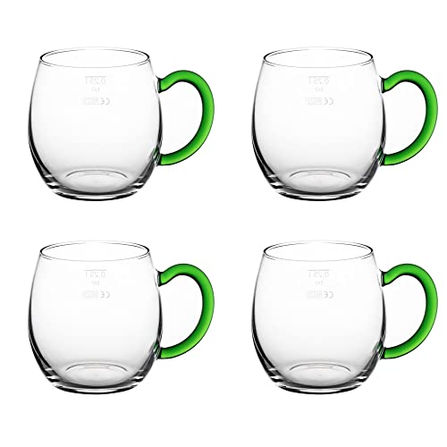Novaliv 4x Weinseidel mit grünem Henkel 250 ml Weinglas geeicht Glas Weißweinglas Glühweingläser Glühweintasse Punchgläser Teegläser mit Henkel Schorleglas