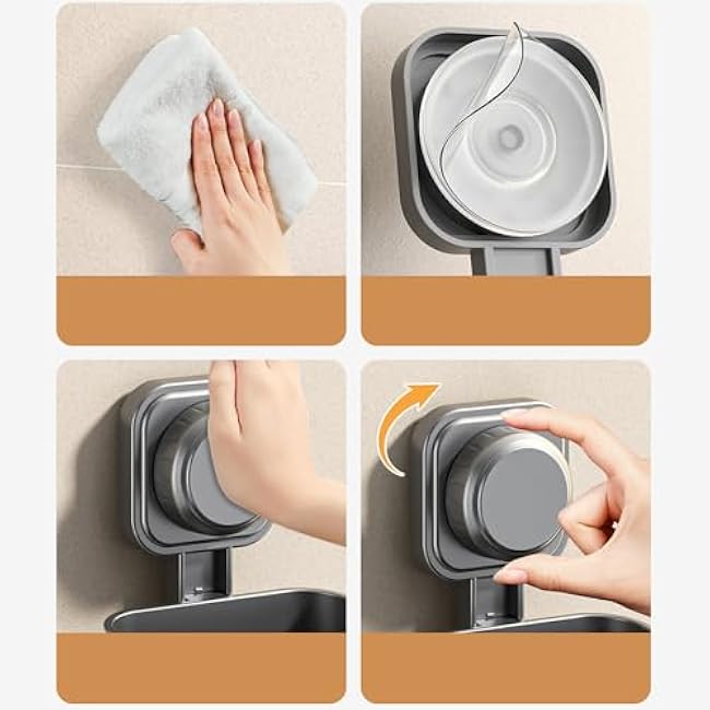 Stronghold Suction Sinkware Organizer for kitchen Wall-Mounted & Open Design with Hollow Bottom (Beige Small 4Pcs)