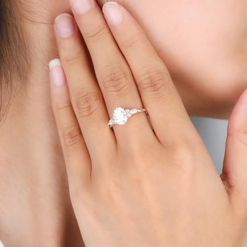 Moissanite Engagement Ring for Women 1.4CT Oval Cut Moissanite Ring 925 Sterling Silver Wedding Band for Women Promise Rings for Her Wedding Rings Size 3-103