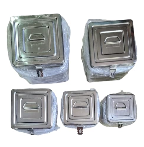Image of JMTC Stainless Steel Grocery Container /Dabba /Canister for rice,SUGER Square Containers set | 5 pieces - 3kg, 5kg, 7kg, 10kg, 15kg
