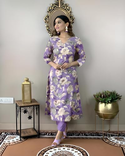 Image of GoSriKi Women's Cotton Blend Printed Kurta with Pant