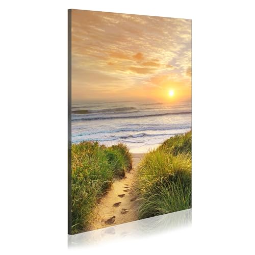Dream Land Seaside Sunset Landscape Art, Golden Hour Seascape Print on Canvas for Office, Hallway, and Living Room, 16x24 Inches