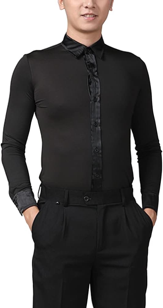 Men's Latin Dance Shirt Long Sleeve Ballroom Dancing Top Salsa Modern Waltz Tango Dancewear Standard Performance Wear