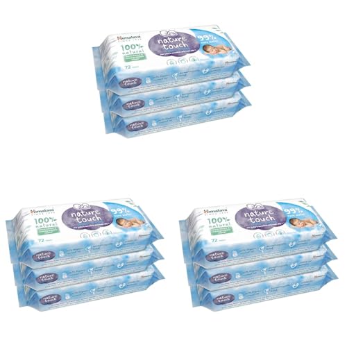 Image of Himalaya Nature Touch Water Baby Wipes (Unscented) | 99% Pure Water | 100% Plant-Based Biodegradable Wipes | Organic Coconut Oil | for Sensitive Skin from Day 1 | 72 Wipes X Pack of 9