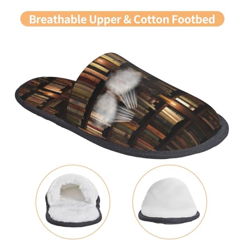 Bookshelves Print Women Slippers Home Furry Shoes Keep Men Couples Shoes Warm For Women-4