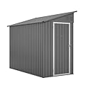 LZbeiteM Shed Lean to Storage Shed, Outdoor 4' x 8' Metal Wall Side Storage Sheds & Outdoor Storage, Garden Storage Cabinet for Backayrd, Patio and Outdoor Use,Grey