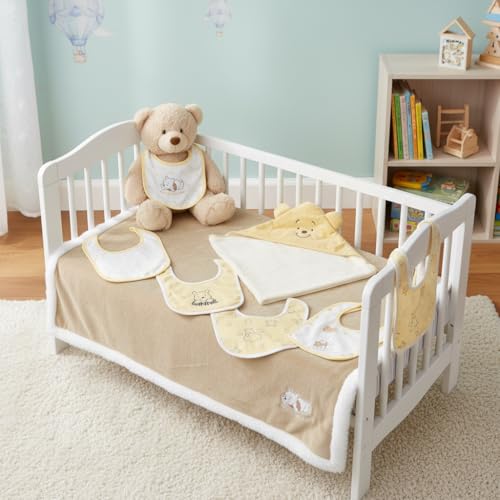 DISNEY - Pack naissance Winnie l'Ourson - Cape de bain 70x70 cm + Couverture 75x100 cm + Lot de 5 bavoirs - Disney Winnie l'ourson