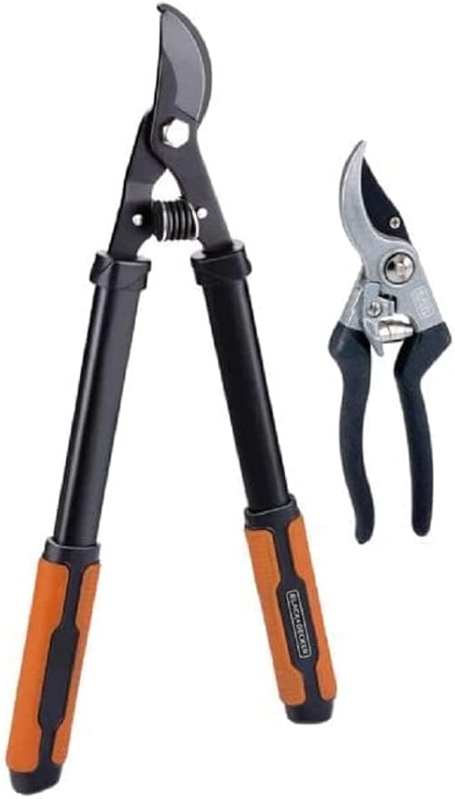 BLACK+DECKER Tijeras de Podar - 2 Unidades - 53,3 cm y 20,3 cm - Negro/Naranja oferta Amazon