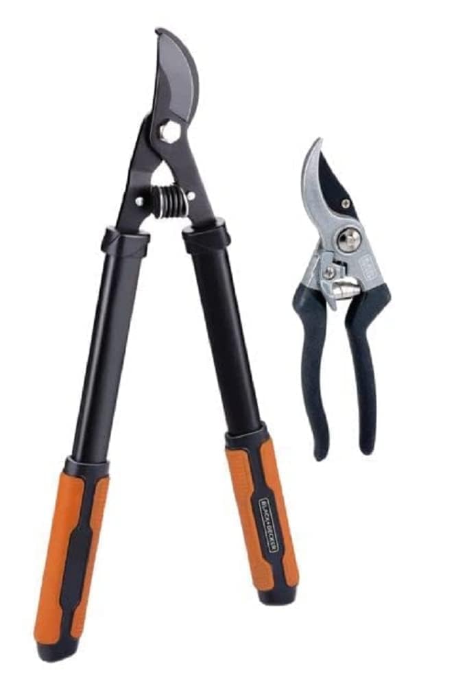BLACK+DECKER Nożyce do gałęzi – 2 sztuki – nożyce do gałęzi 53,3 cm – nożyce ogrodowe 20,3 cm – czarne/pomarańczowe