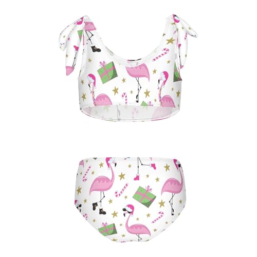 Girls Christmas Flamingo Pattern Swimsuit Two Pieces Bikini Set Bathing Suits Swimwear Crop Top Swimsuit Set,5-6T2