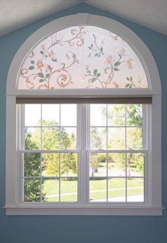 Miniatura 6 de Autotech Park Película arqueada precortada para ventana, diseño floral serie 3, adhesivo autoestático, 47 pulgadas de diámetro