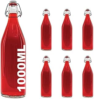 casavetro 1000ml Glass Bottles with Swing Top Lids 6 Pcs Reusable Flip Top Airtight Preserve Bottles for Home Brewing Oil Vinegar Beer Water Soda Wine- MADE IN EU (6 x 1 Liter)