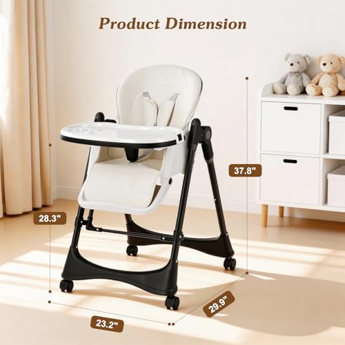 Image of 3-in-1 Baby High Chair | Convertible Baby High Chair for Babies and Toddlers | Brake Wheels, Easy Clean, Space Saving | Adjustable, Removable Tray (Black White)