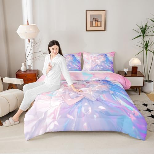 Image of Erosebridal 3D Kawaii Girly Bedding King Size, Japanese Girl Comforter Set for Kids Toddler Girls Cherry Blossoms Bedding Comforter Sets, Watercolor Romance Duvet Set Happy Friendship Down Comforter