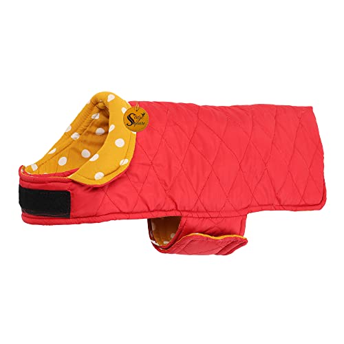 Image of Sage Square Dual-Sided Polka Dot Dog Jacket - Protective Cold-Weather Gear for Pets, Lightweight, Cushioned, Designed for Warmth & Comfort Indoors or Outside (Small - 10 Inches, Yellow & Red)