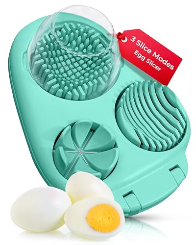 CraftyCrocodile Egg Slicer for Hard Boiled Eggs - 3 Slice Modes Egg Cutter, Heavy Duty, Stainless Steel Dicer - Kitchen Chopper Tool for Strawberry, Mushroom, Grape, Cherry Tomato - Mint Green