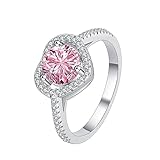 Anillo de compromiso for mujer en plata ley S925 1 ct, corte redondo, color D, diamante VVS1, aniversario bodas(Pink,6)