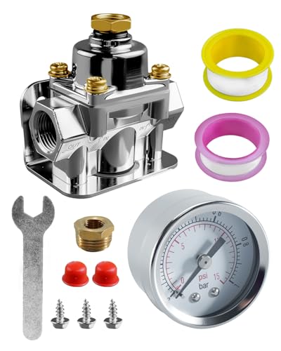 12-803 Adjustable Fuel Pressure Regulator with Gauge Fit for Holley and Edelbrock Carburetors 3/8in NPT 4-1/2-9 Psi