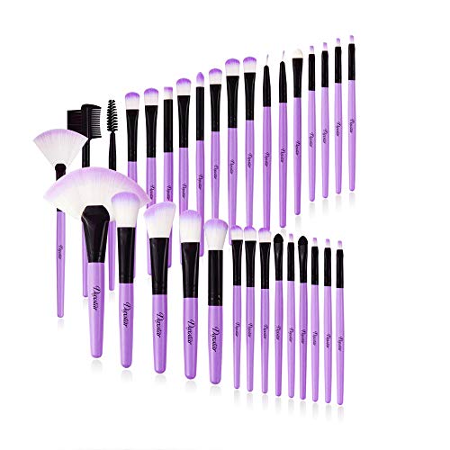 Daxstar Cosmetic Brushes Set Purple, Basic Beginner Makeup Brushes Collection 32 PCs Dense Fan Blending Highlighter Powder Mascara Brush with No-shed Brush Hair