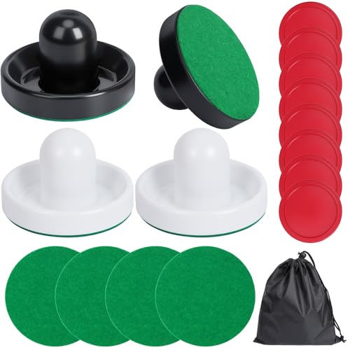 Coopay Air Hockey Paddles and Pucks, Air Hockey Pushers with Nylon Storage Bag, Goal Handles Paddles Replacement Accessories for Game Tables(4 Pushers 96mm with Pads, 8 Pucks 64mm)