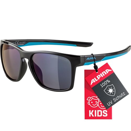 ALPINA FLEXXY COOL KIDS I - Verspiegelte und Bruchsichere Sonnenbrille Mit 100% UV-Schutz Für Kinder, black-cyan, One Size