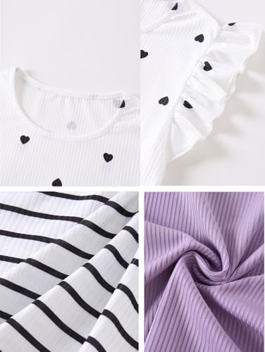 Image of Girls 4 Packs Tees Ruffle Short Sleeve T-Shirt Ribbed Knit Casual Summer Tunic Tops 4-12 Years