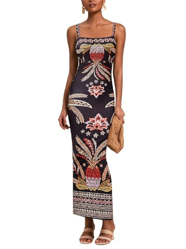 Image of Floerns Women's Tropical Bow Tie Back Long Dress Sleeveless Maxi Dress