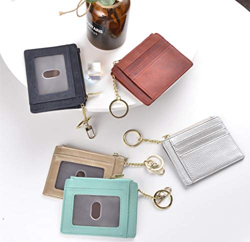 Image of Womens Slim RFID Credit Card Holder Mini Front Pocket Wallet Coin Purse Keychain (LicheeTeal)