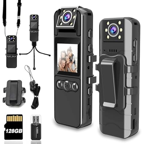 Body Camera with Audio and Video Recording, HD 1080P Body Cam with 180° Rotating Lens, 6HR Battery, IR Cut Auto Night Vision, 128GB Body Worn Camcorder, for Personal Civilians, Police Law Enforcement Cover