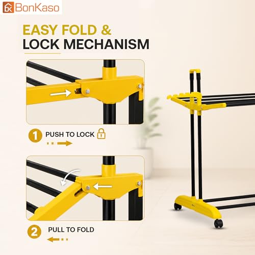 Image of BonKaso AirFold Mini 1-Tier Foldable Clothes Drying Stand, Laundry Rack with Wheels and 8 Hanger Slots for Indoor Outdoor Home Laundry