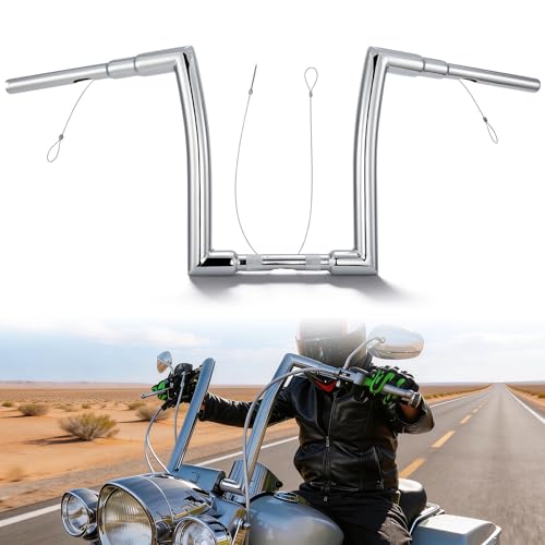 TIGERSGATE 1.5 inch Fat Ape Hangers 12 inch Rise Handlebars for Harley Most Dyna Softail Sportster XL Road King Road Glide, Chrome