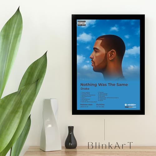 Image of BLINKART Drake - Nothing Was The Same Wall Photo Frames | Wall Art for Bedroom, Living Room, Studio or Office | Album Cover Print with Spotify Song Link QR Code | Gift for Fans - 8x12 In
