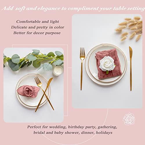 12 Pack Cheesecloth Napkins 20×20 Inches Dusty Rose Gauze Fabric Cloth Multipurpose Table Napkins With Wrinkle Bulk For Valentine's Day Dinner Wedding Party, Dusty Pink #TOP5