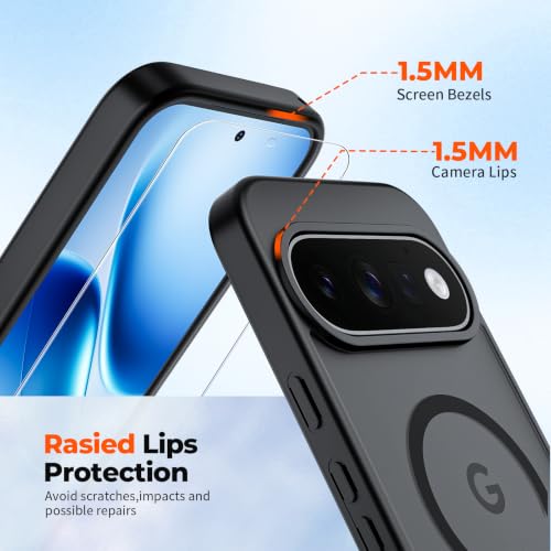 Image of SUPFINE Magnetic for Google Pixel 11 Pro Case - Black | With Screen Protector,Translucent Matte,Built-in Magnets,Military Grade Drop Protection,Shockproof Phone Cover