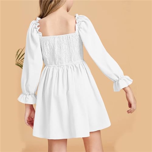 Kids Girls Summer Dresses Square Neck Lantern Sleeve Ruffle A-Line Mini Dress Backless Smocked Party Pirate Dress3