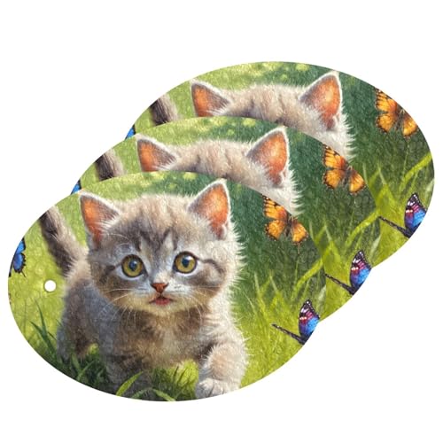 Hezely Zero Scratch Scrub Sponges, 3 Kitchen Sponges for Washing Dishes and Cleaning The Kitchen and Bath, Cleaning Power for Everyday Jobs,Running Kitty(3 Count)