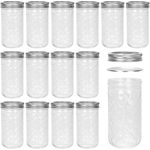 Keketin 12 oz Regular Mouth Mason Jars with Airtight Lids and Bands,15 Pack Glass Canning Jars,Preserving Jar for Pickling,Fermenting,Jams,Fruits Salad and Food Storage