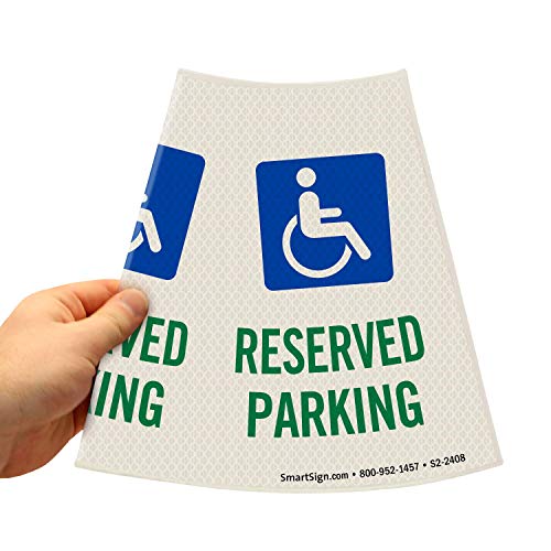 Image of SmartSign inchReserved Parking with Handicapped Symbol inch Bright Reflective Cone Message Sleeve, [Cone Not Included]