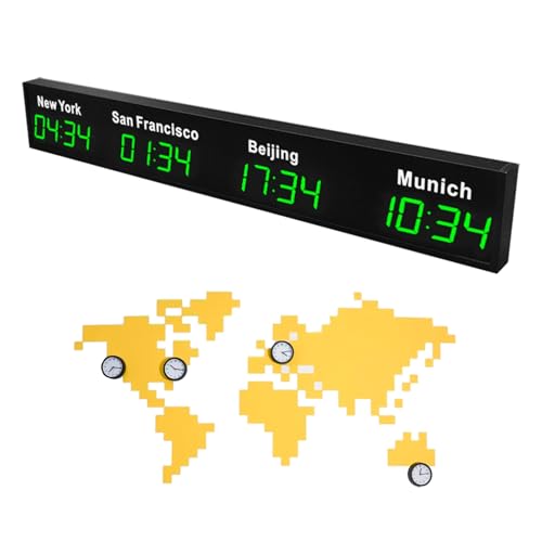 COUCHO Reloj Mundial Digital LED, Reloj con múltiples Zonas horarias, 3/4/5 Zonas horarias, Ciudades Personalizables, Material de aleación de Aluminio, Pantalla de Pared, para Oficina y multinacional