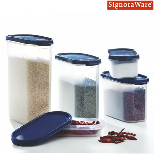 Image of Signoraware Modular BPA Free Plastic Oval Container | Airtight & LeakProof | Kitchen Storage | Ideal for Grains, Flour & Rice storage (2.3ltr + 1.7ltrx3 + 1.1ltrx3 + 500mlx1 | Setof8 | ModBlue)
